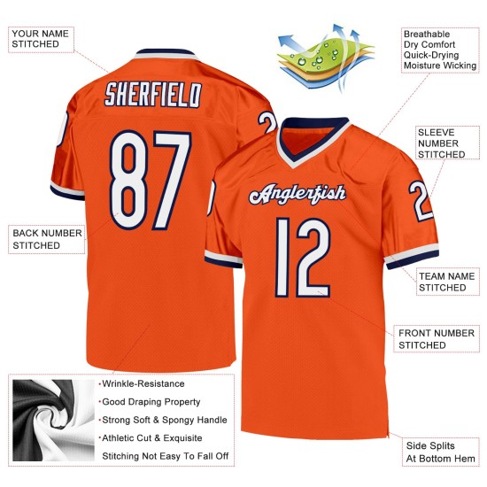 Custom Orange White-Navy Mesh Authentic Throwback Football Jersey Custom Orange White-Navy Mesh Authentic Throwback Football Jersey